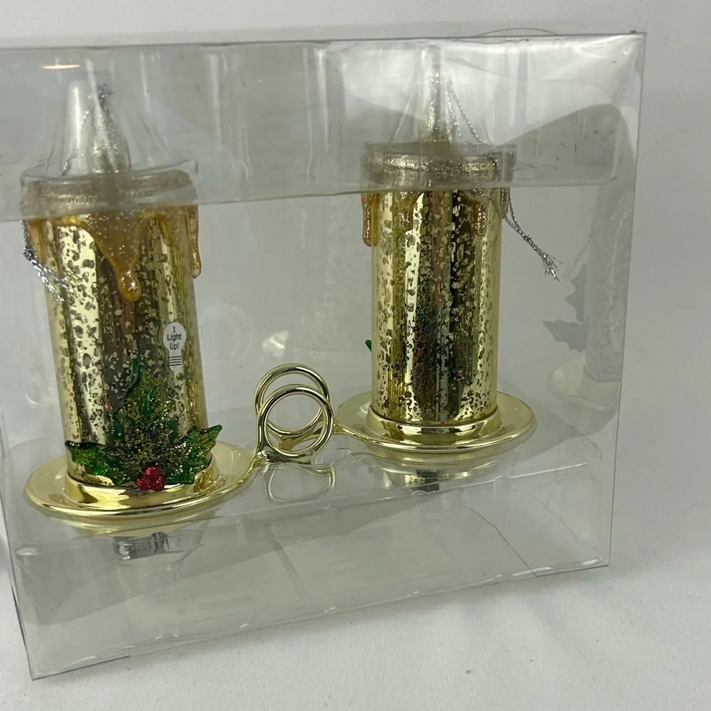 NWT 2 Packs of 2 Candle Decor Battery Clips Gold Sparkle Holly Holiday Christmas